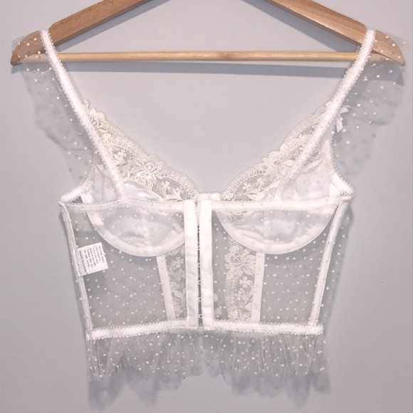 ⭐️ NWOT Polka Dot Mesh Bridal White Tully Corset Bustier Top - Picture 3 of 6